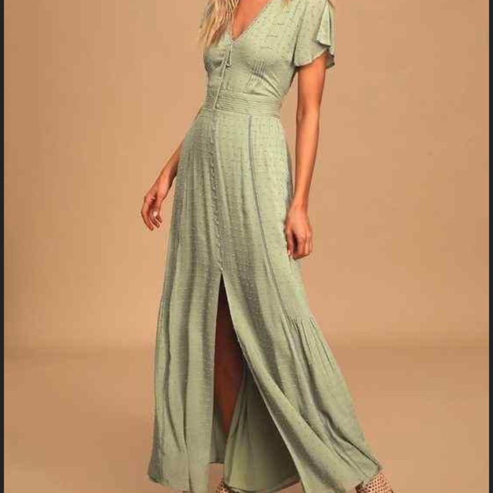 Lulus Completely In Love Sage Swiss Dot Midi Dress